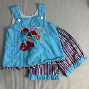 Remember Nguyen Girls Blue Gingham Lobster Shorts Set Size 4 Summer Boutique